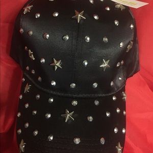 Black Satin Cap with Silver Nailheads